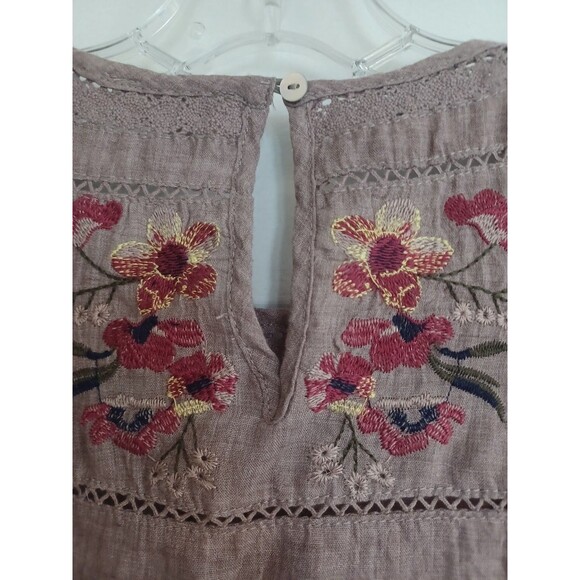 Umgee floral embroidered boho blouse S mocha brown lace trim peasant hippie - Picture 8 of 10